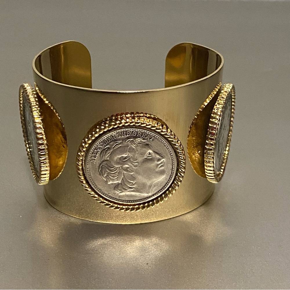 Large Roman Coin Gold Cuff Bracelet With Silver Coins “Alexander The Great” - Picture 6 of 10